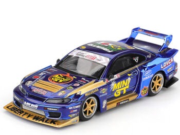 Mini GT MGT01185 Nissan LB-Super Silhouette S15 SILVIA #555 Team Liberty Walk 2025 Formula Drift Halloween Special 1:64 Chrome Blue