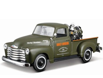 Maisto 32199 Harley Davidson 1950 Chevy 3100 Pick Up Truck & 1936 EL Knucklehead 1:25 Matte Green